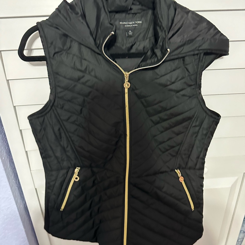 Black Quilted Vest with Gold Zipper